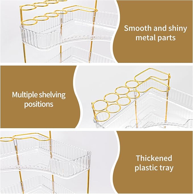 NATURE'S SOURCE Makeup Organizer for Vanity, 3-Tier Corner Bathroom Organizer Countertop with Makeup Brush Holder, Corner Counter Storage for Bathroom, Dresser, Kitchen（Clear