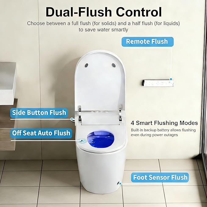 Smart Toilet with Bidet Built In - Dual Auto Flush 1.1/1.6GPF, 1000 Gram MaP, Bidet Toilet with Foam Shield, UV-C Light, Blackout Flush, One Piece Toilet with Heated Seat, Night Light, Auto Open/Close