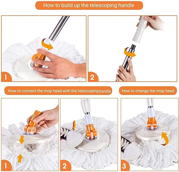 Masthome Mop and Bucket with Wringer Set, Easy Wring Spin Mop and Bucket with Wheels, 51" Stainless Steel Handle & 4 Microfiber Replacement Refills, Wet Dry Mop for Floor Cleaning