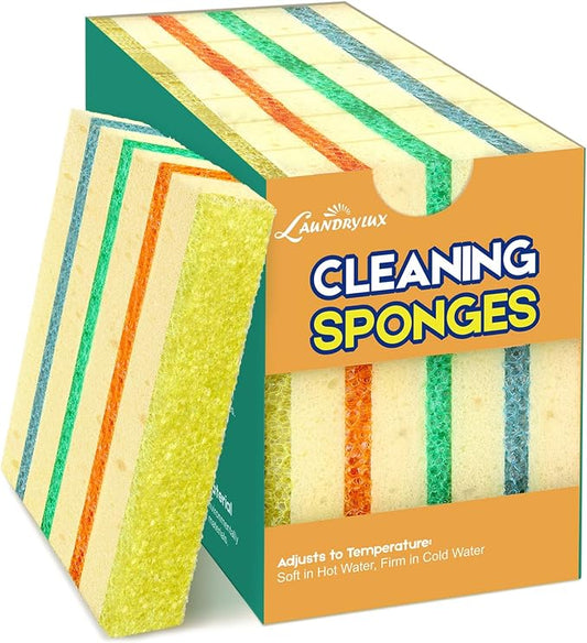 LAUNDRYLUX 4 Pack Scrub Sponge - Temperature-Responsive - 50% More Power & Rinses Cleaner Cleaning Sponges, Multipurpose Dish Sponges for Kitchens, Bathrooms, and Outdoor Use - Patent Pending