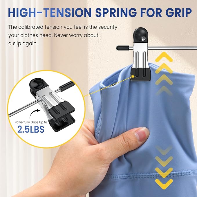 DAMITA Skirt Pants Hangers with Clips Space Saving Hanging Closet Organizer 6 Tiers Hanger with 360° Swivel Hook, Finger-Safe Design- College Dorm Room Apartment Essentials 1-Pack