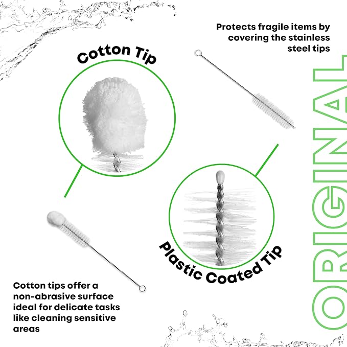 Pipe Perfect Original Cleaning Brush Set – Multi-Size Detail Brushes for Glass, Bottle, Tube & Narrow Openings | Deep Cleaning Kit for Hard-to-Reach Areas | Durable Reusable (Original Pack)