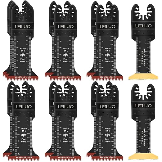 15 Pcs Extra Long Oscillating Tool Blades 70mm Japanese Tooth & Titanium Multitool Blades 44mm Wide Saw Blade for Deep Cutting Wood Metal Compatible with DeWalt Makita Milwaukee and More