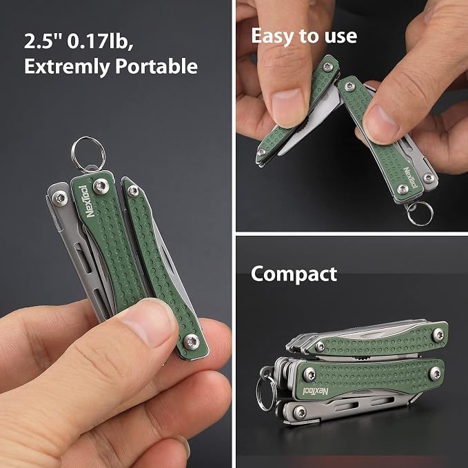 NexTool Mini Flagship EDC Keychain Multitool, Mini Pocket Knife (Green) | 10-in-1 Multi Tool, 30Cr13 Full Size Scissors, EDC Fifth-Pocket Tool, Cool Gadgets for Men, Gifts for Men on Christimas