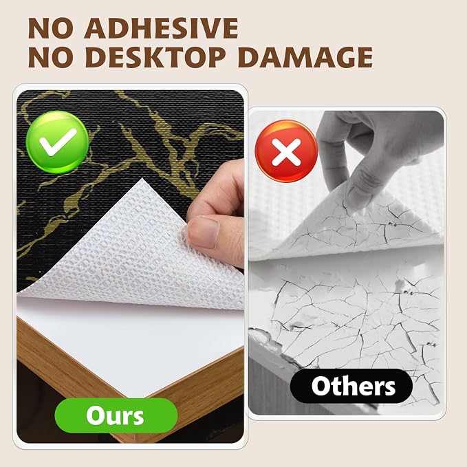 2-Layer Drawer and Shelf Liner for Kitchen Cabinet: 23.6in X 20Ft Non Slip | Waterproof Shelf Paper Non Adhesive Refrigerator Liners Black/Gold Marble Easy Liners for Bathroom with Knife Tape Measure