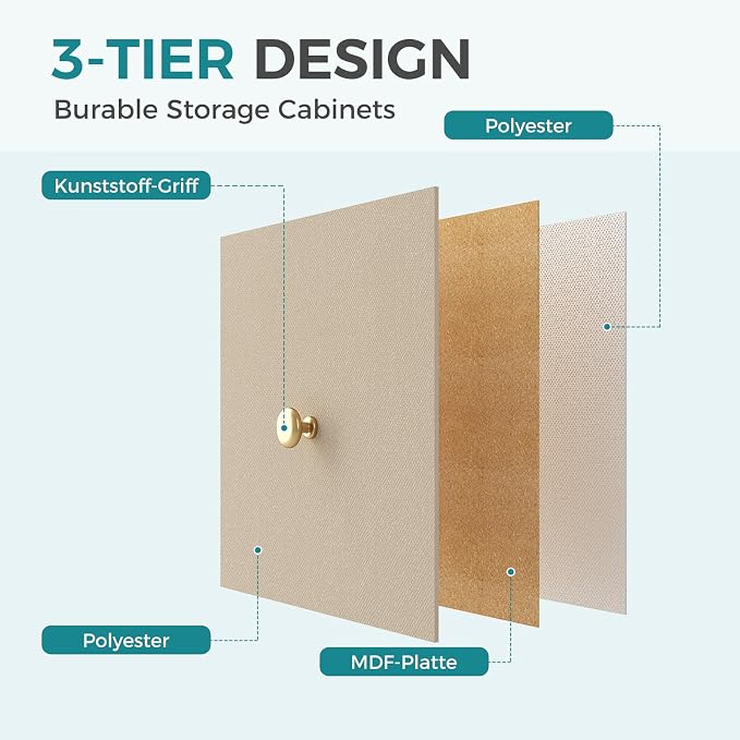 OLIXIS 8 Drawer Storage Dresser for Bedroom, Closet Organizers Units, Khaki | Fabric Dresser with Wooden Top, Chest of Drawers Clothes Storage, Tower Cabinet, TV Stand Furniture