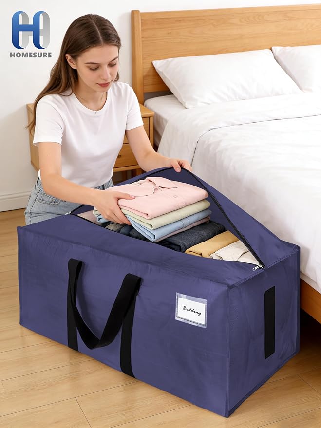 HOMESURE Supports 200lbs Heavy Duty Moving Bags - Strong Zipper & Wrap-Around Handles - Water-Resistant Storage Totes, Durable Alternative to Moving Boxes - 40 Pack - Blue