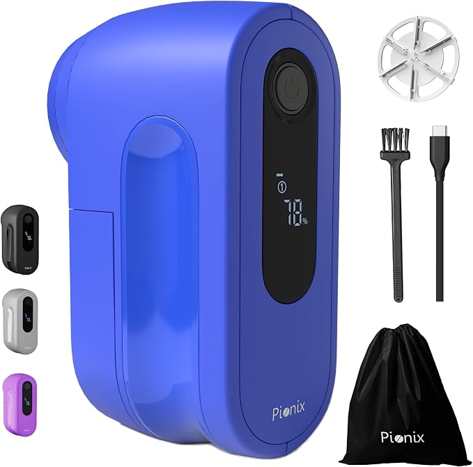 Pionix Fabric Shaver, Sweater Shavers to Remove Pilling, High-Perf Defuzzer, Rechargeable Electric Lint Shaver for Fuzz and Lint Balls from Clothing, Upholstery 2000mah Battery (Candy Blue)