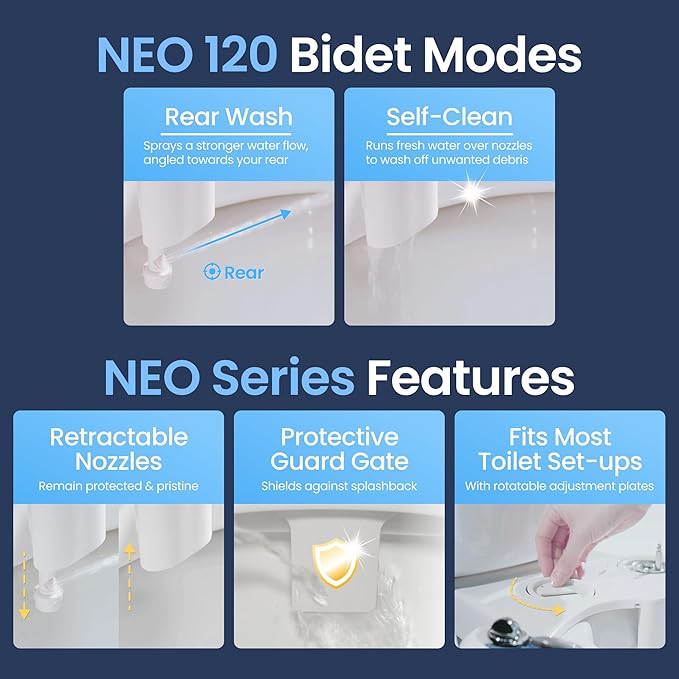 LUXE Bidet NEO 120 - Single Nozzle, Self-Cleaning, Non-Electric Bidet Attachment for Toilet Seat, Adjustable Water Pressure, Rear Wash (Gold)