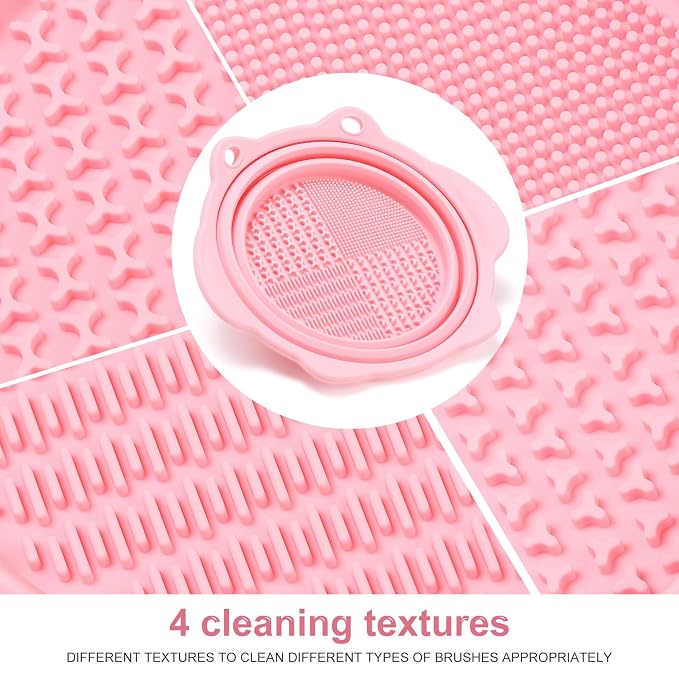 Foldable Silicone Makeup Brush Cleaner Bowl | Portable Cleaning Tool For Brushes, Powder Puffs, Sponges (Light Pink)