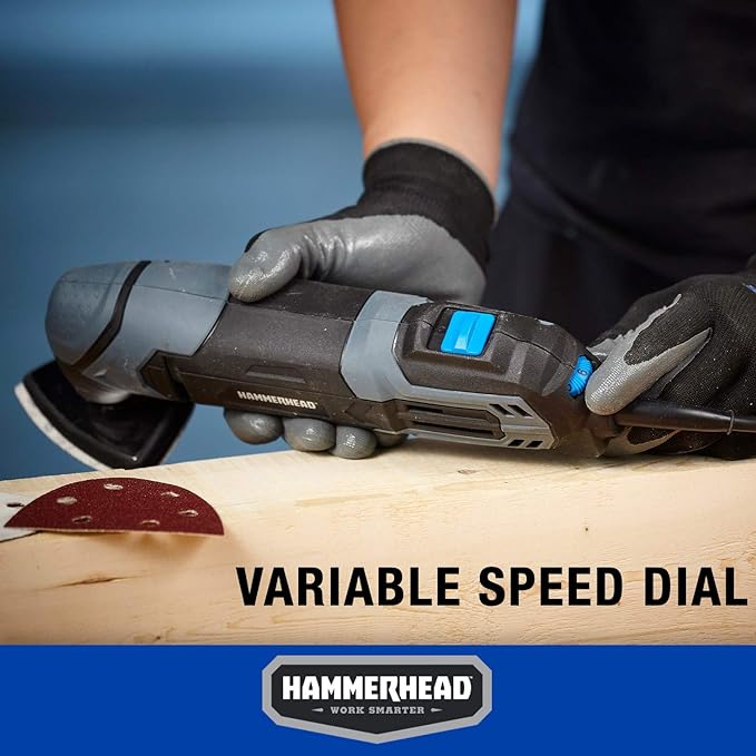 Hammerhead 2.2-Amp Oscillating Multi-Tool with 1pc Flush Cut Blade, 1pc Semicircle Saw Blade, 1pc Sanding pad, 3pcs Sanding Paper - HAMT022