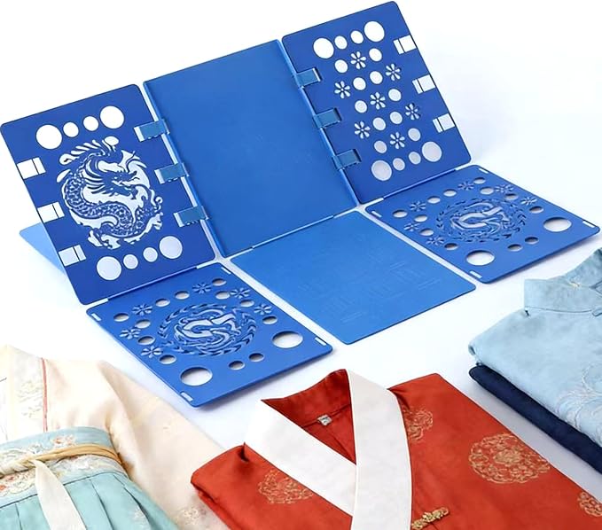 Adult Clothes Folding Board, Blue Plastic Laundry Organizer with Dragon Design, T-Shirt Folder Helper for Fast Folding (BLUE)