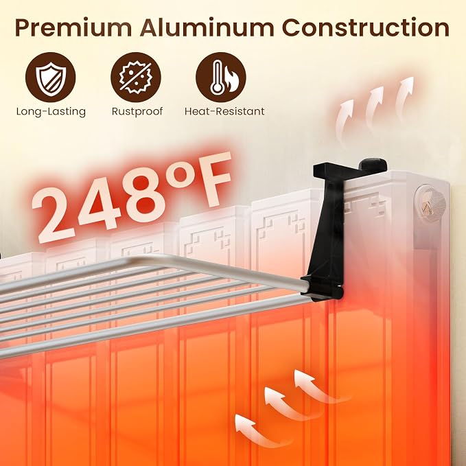Giantex Portable Clothes Drying Rack, Aluminum Hanging Laundry Rack with Adjustable and Foldable Brackets, Radiator Airer, Indoor Outdoor Towel Rack for Balcony Railings, Windowsill (37" L)