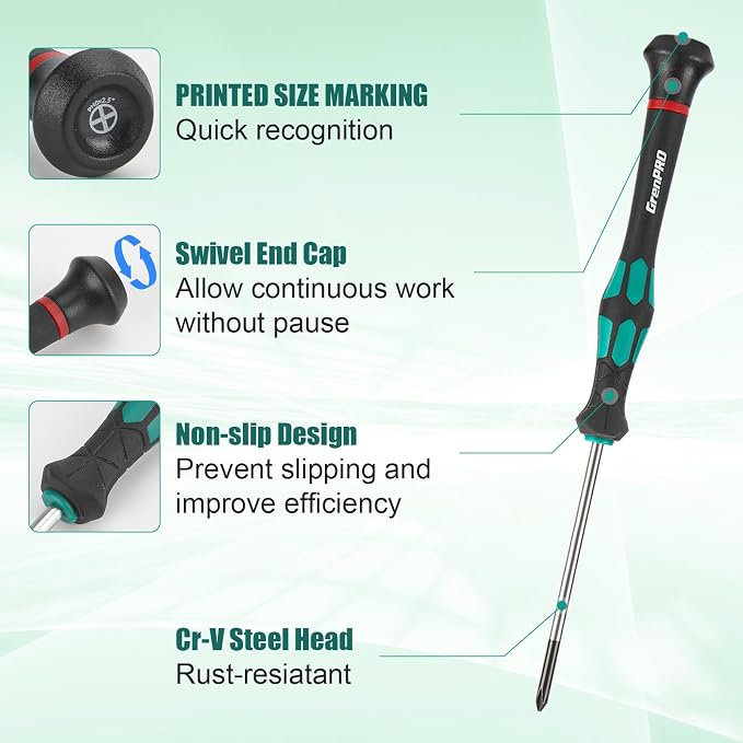 GRENPRO 10-Piece Precision Screwdriver Set, Magnetic Small Screwdrivers with Phillips, Slotted, Torx Star for Eyeglass, Watch, Computer, Laptop, Phone,Green
