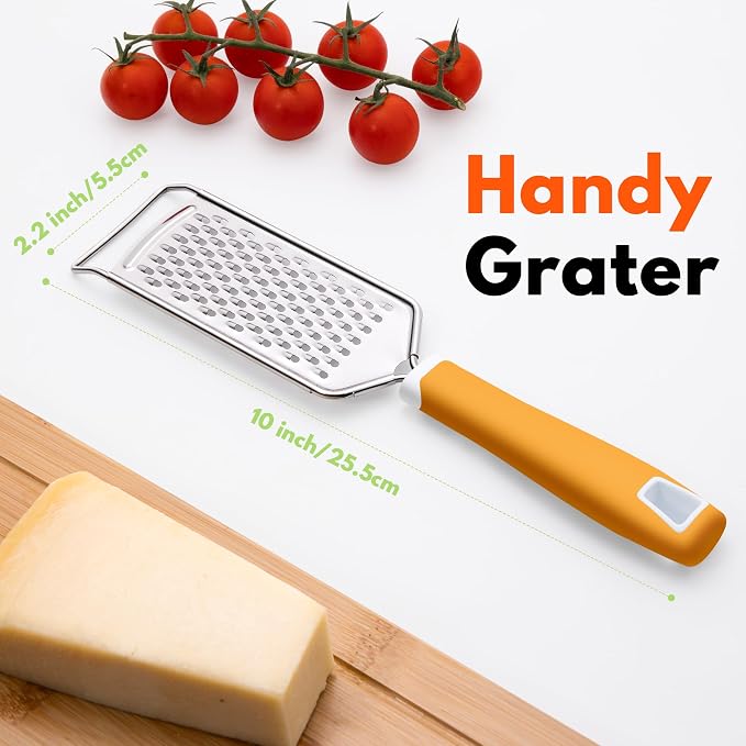 Rainspire Professional Cheese Graters for Kitchen Stainless Steel Handheld, Metal Lemon Zester Grater With Handle For Cheese, Chocolate, Spices, Kitchen Gadgets Tools, Soft Grip Handle (Orange)