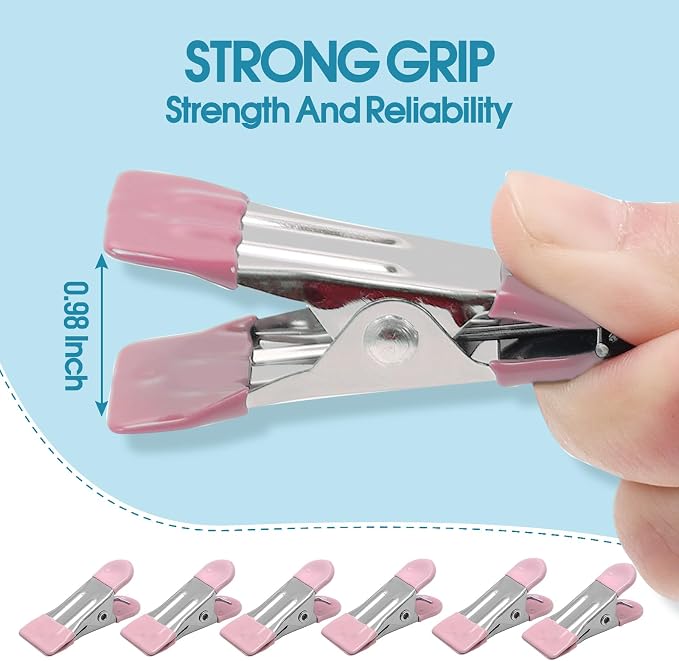 Clothes Pins Heavy Duty, 30 Pack, 2.17 Inch Metal Chip Clips, Pink | Clothespins for Photo Drying Clothesline Laundry Sock, Bag Clips for Food Kitchen Stainless Steel with Rubber