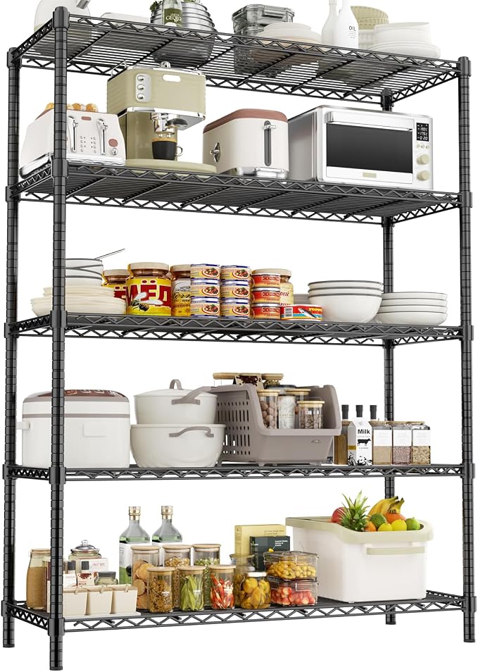 ROOMTEC 5-Tier Wire Shelving Unit,45" W*20" D*72" H,Max Load 2000LBS | Heavy Duty Garage Shelving, Adjustable Storage Shelves, Metal Shelf Rack for Kitchen, Laundry, Pantry, Warehouse, Basement