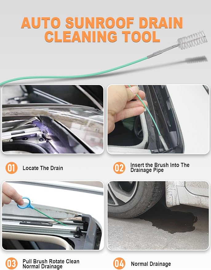 EVOULTES Auto Sunroof Drain Cleaning Tool, 120 Inch Flexible Drain Brush Long Pipe Cleaners for Car, Tube Cleaning Brush Slim Drain Dredging Tool Perfect for Car Sunroof, Windshield Wiper Drain Hole
