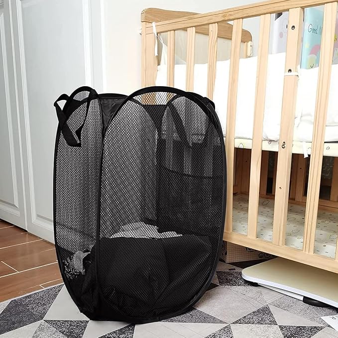 Larpur 3 Pack Pop Up Laundry Hampers, Collapsible Mesh Laundry Baskets | Black Clothes Hampers Portable Foldable Laundry Storage Hamper for Dorm, Home, Bedroom, Bathroom, RV Cruise