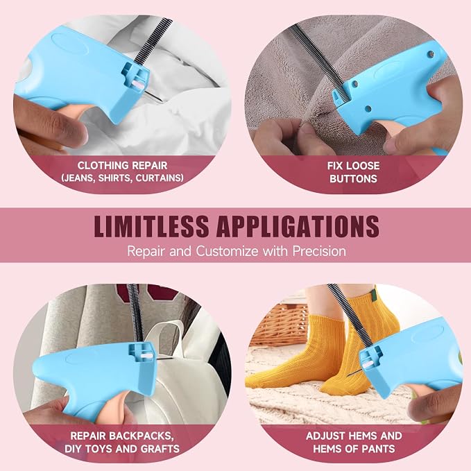 Stitchy Micro Tagging Gun Blue and Pink - Total 4000 Fasteners Portable Hemming Tool Applicable to Temporary Hems on Shirt Sleeves Pants and Dresses