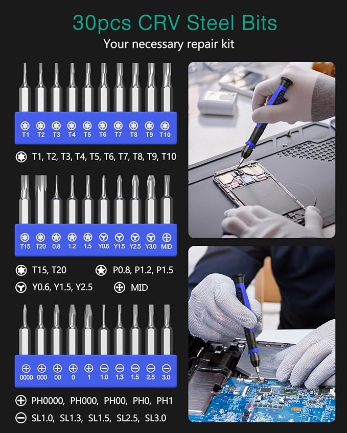 ORIA Small Precision Screwdriver Set, Mini Repair Tool Kit for Phone, PC, Computer, Laptop, Xbox, Switch, Glasses, Watch, Electronics, Household Tools with Torx Phillips Flat, 30 Magnetic Bits