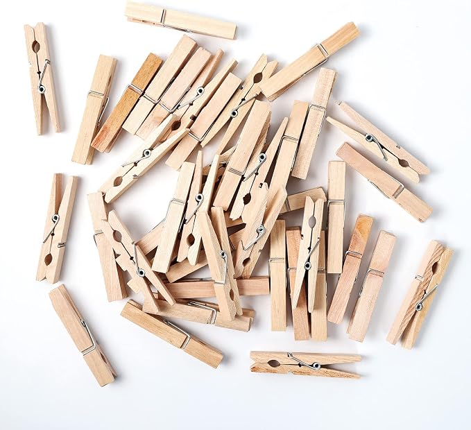 50 Pack Clothes Pins Wooden 2.9 Inch Wood Clothespins Large Heavy Duty | Close Pins for Crafts DIY Laundry Classroom Decoration Hanging Photos, 2-7/8" Clips Natural Wood & Rust Resistant Springs