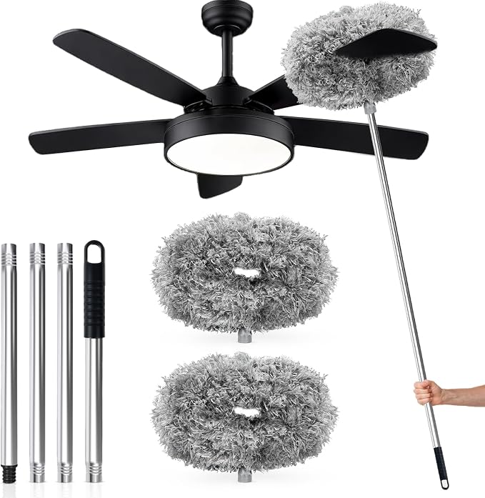Ceiling Fan Cleaner Duster with Extension Pole, 12 to 51 Inch Duster Length, Reusable Microfiber Dusters for Cleaning Fan Blades, Cobwebs, Walls, Windows & High Ceilings, Removable, Blue