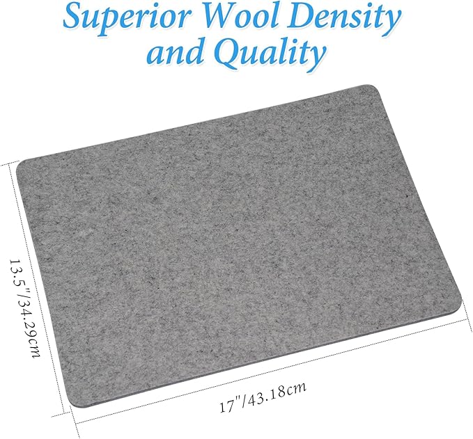 Wool Pressing Mat for Quilting17" x 13.5" Felt Ironing Pad 3/8" Thick,100% New Zealand Wool for Ironing, Sewing,Cutting on Ironing Board,Tabletop,Dryer,Countertop