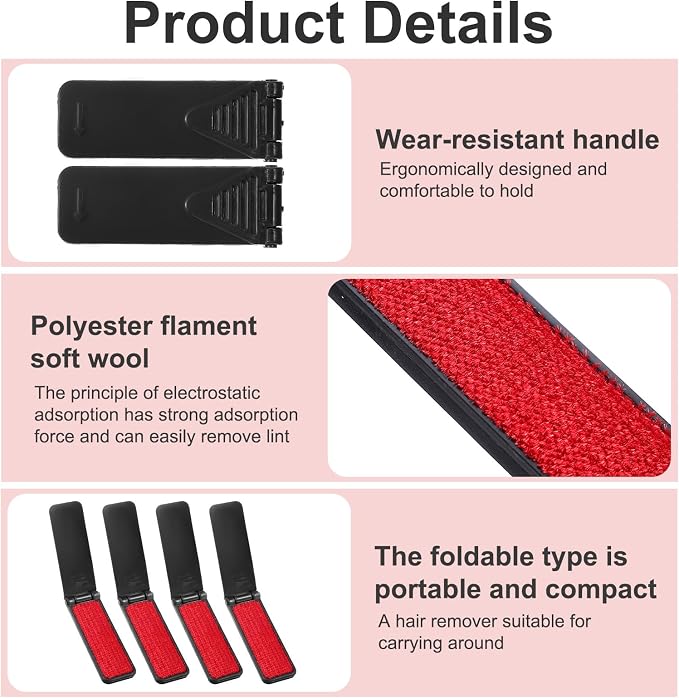 4 Pack Foldable Travel Lint Brush, Reusable Lint Brushes for Clothes | Portable Lint Roller Sticky Surface Mini Travel Lints Remover Fuzz Remover for Furniture Couch Sofa Pet Hair Black