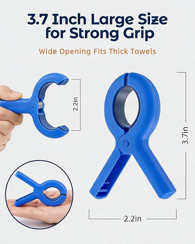 20 Pack Beach Towel Clips Heavy Duty Large Beach Essentials Chair Pool Clip | Deep Blue Clips with Strong Grip, Silicone Protection, Rust Resistant Spring, Multi-Use for Beach, Boat, Cruise & Outdoors