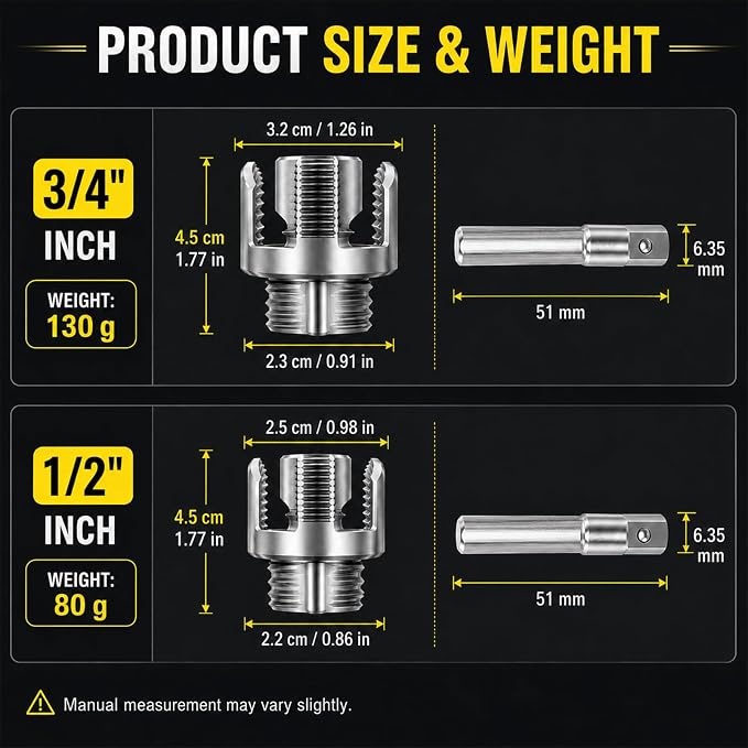 Internal & External Pipe Threading Tool(1/2'' 3/4'' Dies), 2025 New Function Pipe Thread Cutting Tool, Electric Drill Compatible PVC & Plastic Pipe Threader Kit for Home Repair (1/2"+ 3/4")