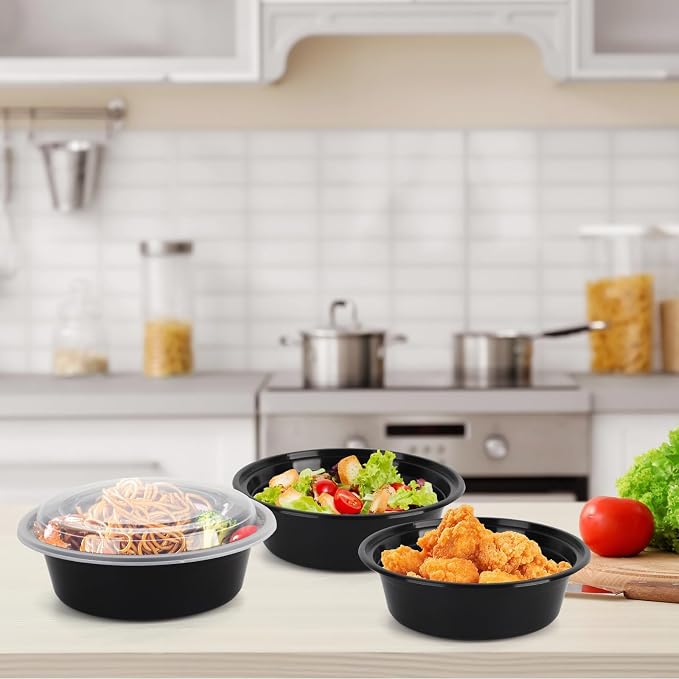 WGCC Meal Prep Containers with Lids - 50Pack 16OZ Meal Prep Bowls, Disposable Food Prep Containers, Round To Go Containers with Lids, BPA-Free, Freezer & Dishwasher Safe