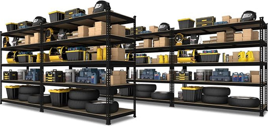 PrimeZone 48" x 24" x 72" Heavy Duty 5 Tier Adjustable Garage Storage Shelving, Metal Utility Rack Shelf Unit for Warehouse Pantry Closet Kitchen, Black, 5 Pack