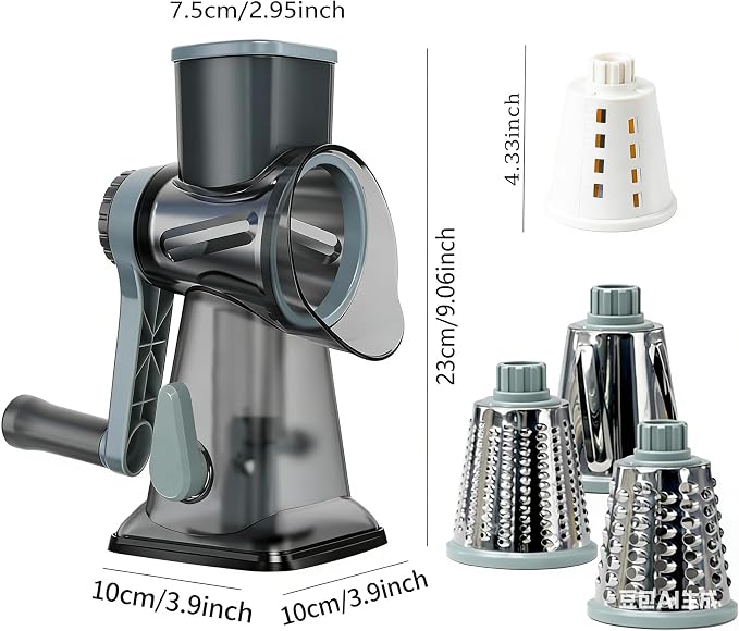 KalraMay Rotary Cheese Grater with Handle, Multifunctional Cheese Shredder | Multifunctional Shredder,Strong Suction Cup Base,Fast and Efficient Cutting,Detachable Parts,Safe Operation,Easy to Rinse