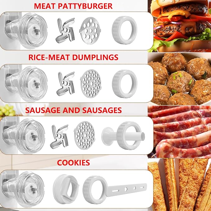 LHS Manual Meat Grinder, Heavy Duty Meat Mincer Sausage Stuffer,Hand Grinder with Stainless Steel Blades for Meat, Sausage, Cookies, Easy to Clean(3 in 1,White)