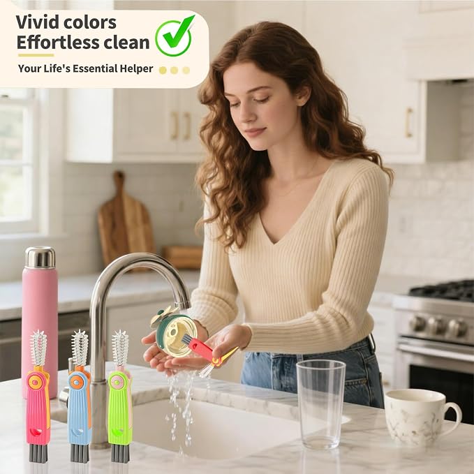 3 in 1 Cup Lid Gap Cleaning Brush Set, 3PCS Multifunctional Bottle Cleaner Bottle Cleaning Brush for Bottle Gaps Home Kitchen Cleaning Tools Mixed Colors