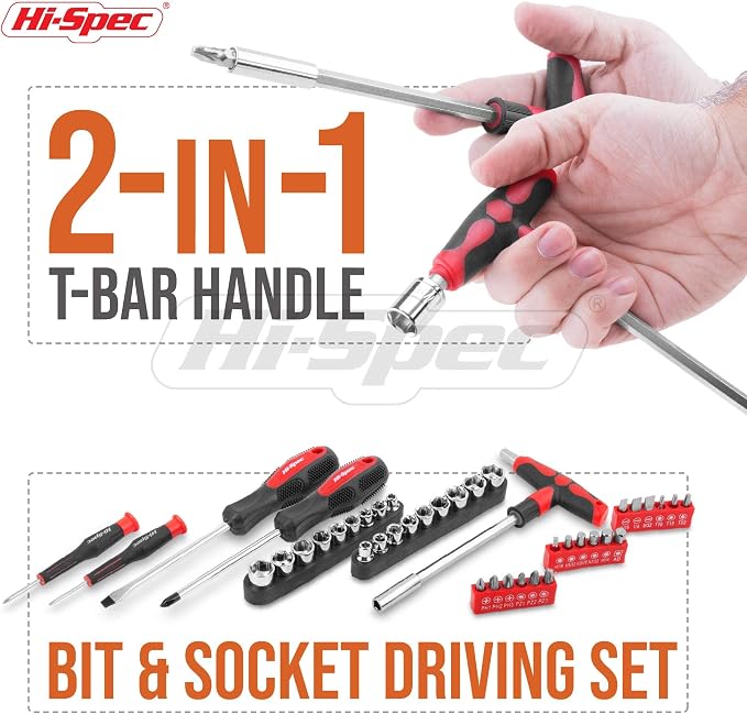 Hi-Spec Home and Garage Tool Kit Household and Auto Repair Tools Pliers | 73pc, socket and wrench coverage, roadside fixes, organized box, garage maintenance help, bike and vehicle tasks, quick setup