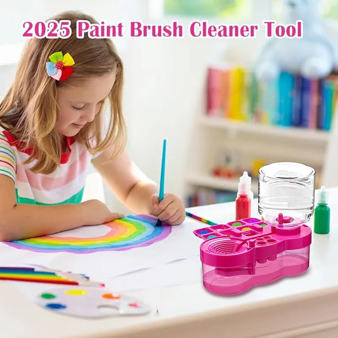 2026 Paint Brush Cleaner Brush Rinser Water Circulation, Brush Cleaner Painting Tool, Water Cycle Paint Brush Rinser With Brush Holder and Palette, Brush Rinser Dispenser for Adults Artist Kid(Purple)