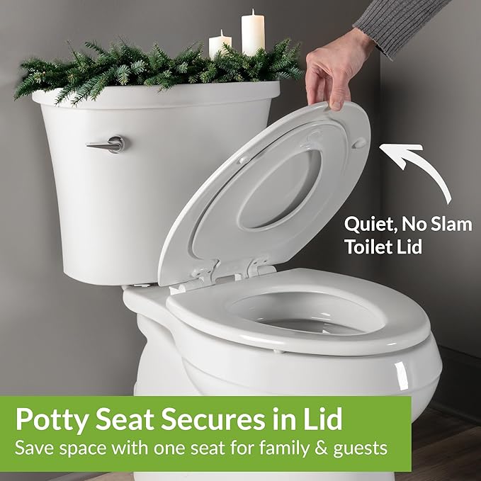 Mayfair NextStep2 Toilet Seat with Built-In Potty Training Seat, Slow-Close, Removable that will Never Loosen, Round, White, 2-Pack
