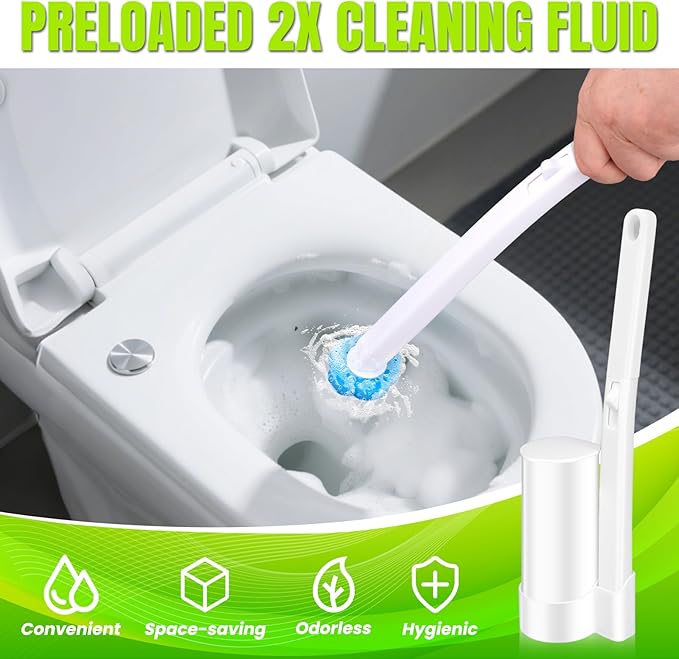 Disposable Toilet Brush, Extended Handle with 48 Cleaner Refills, Toilet Brush for Toilet Bowl Cleaners, Bathroom Cleaning