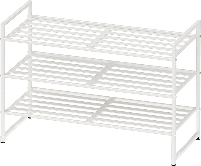 Simple Houseware 3-Tier Stackable Metal Panel Shoe Rack, White | 9 Pairs of Shoes Storage Organizer for Closet, Entryway, Garage & Corridor