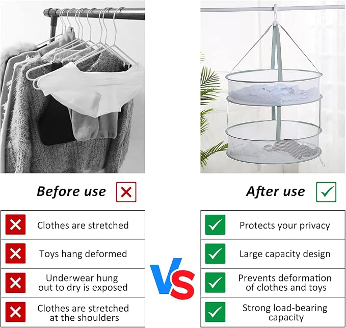3-Tier Folding Mesh Clothes Hanging Dryer, Sweater Drying Rack, Large Laundry Drying Rack, Lay fold Flat Dry Hanger, Mesh Clothes Hanging Dryer - XL(3Tier)