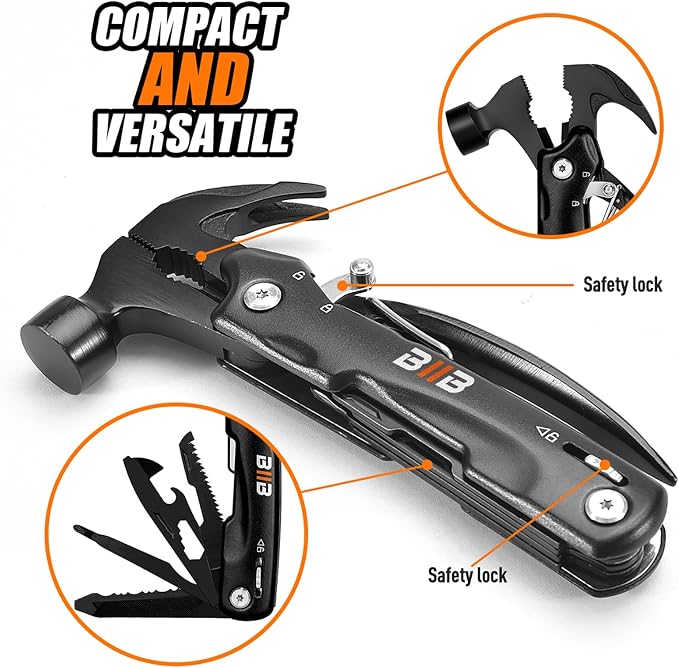 BIIB Gifts for Men, 13 in 1 Hammer Multitool, Birthday Gifts for Men Dad | Christmas Gift for Mens Stocking Stuffers for Adult, Mens Gift for Dad Him, Camping Essentials Survival Gear Tool Gadgets