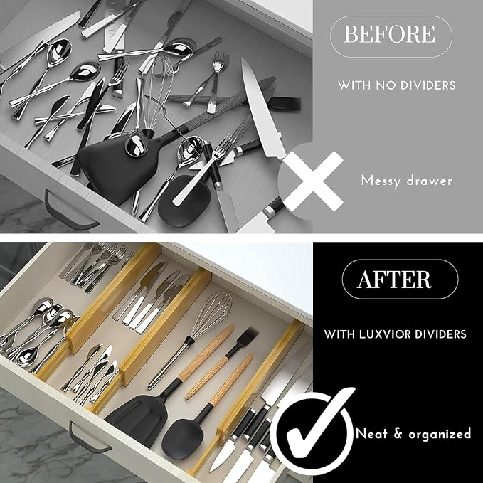 Adjustable Bamboo Drawer Dividers Expandable 8 Pack 17-22 Organizer