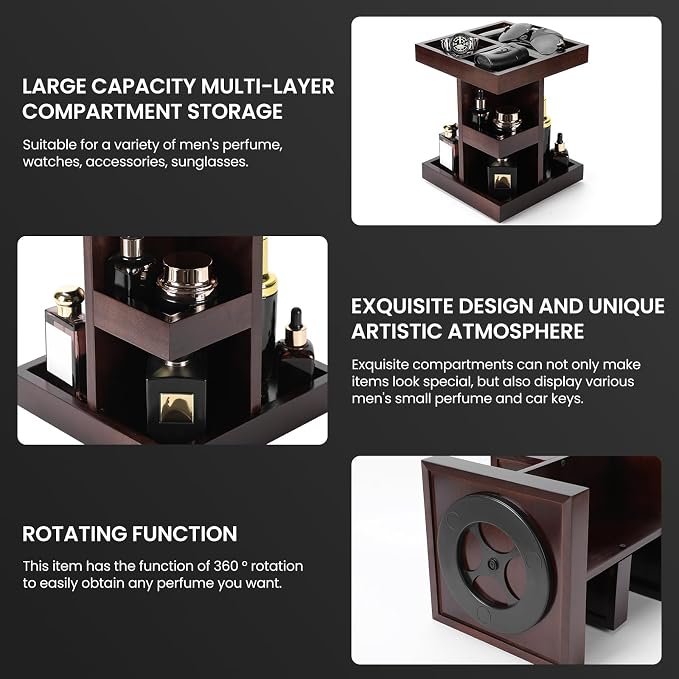 EXIN DECHEN Cologne Organizer for Men,Birthday Gifts for Men,Walnut Color | Easy Installation,360° Rotating,Boyfriend Husband Dad Gift Ideas,Mens Accessories for Desk,Bathroom Countertop,Vanity,Dresser