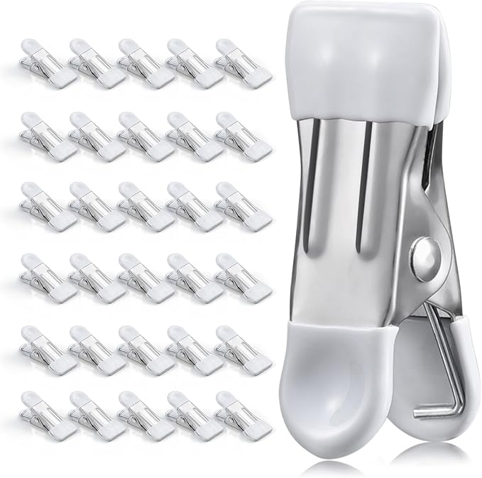 Clothes Pins Heavy Duty Out Door 30 Pack,Chip Clips 2.17 Inch, Bag Clips, Clothespins,Chip Clips Bag Clips Food Clips for Laundry, Bag Clips for Food Clips for Hanging Stainless Steel(White)