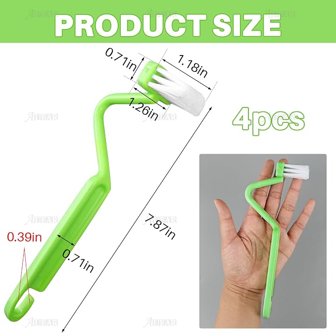 AUEAR 4 Pack Curved Toilet Brush 8" V Type Plastic Corner Rim Cleaning Edge