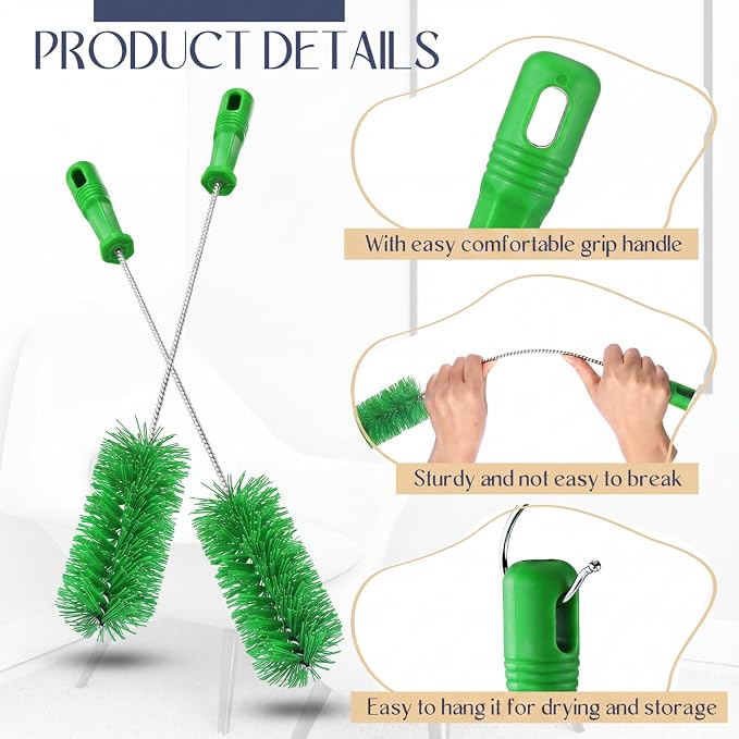 Baderke 2 Pieces Drain Brush Pipe Cleaning Tube Brushes 19.7 Inch Plastic Shower Pipe Flexible Cleaning Tool (Green,19.7 x 2.4 Inch)