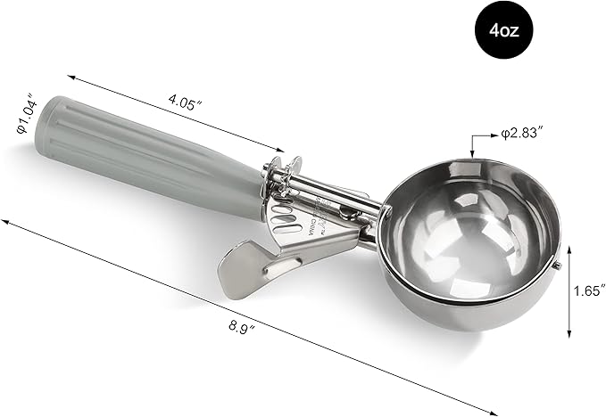 New Star Foodservice 34769 Commercial-Grade Thumb Press Food Disher/Ice Cream Scoop, 18/8 Stainless Steel, 4 oz, Size 8, Grey