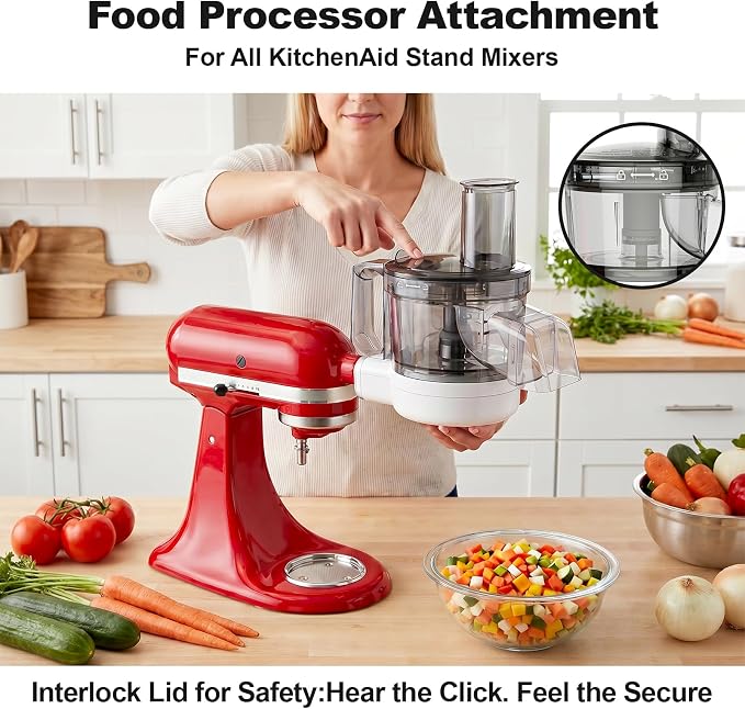 Food Processor Attachment for KitchenAid, 5-in-1 Vegetable Chopper & Dicer with Stainless Steel Blades, Includes Dicing, Slicing, Shredding, Strip Cutting, Sauce Discs and Storage Case by Focollk